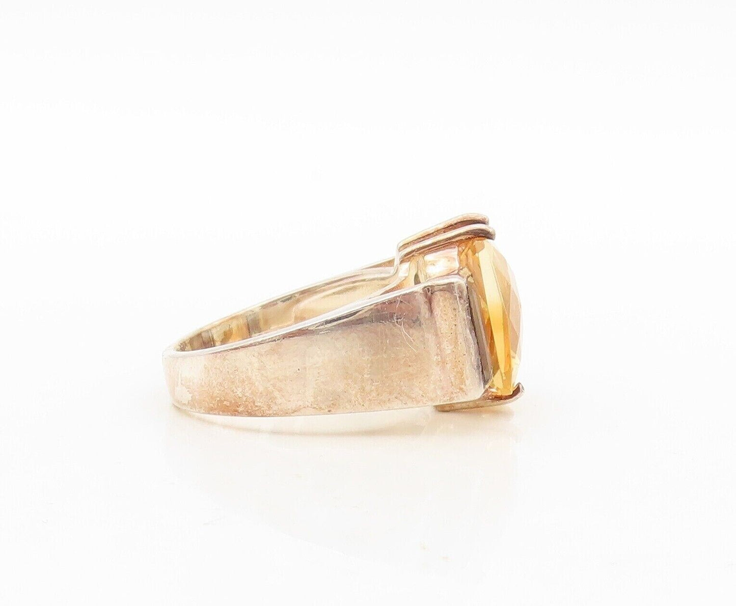 925 Sterling Silver Vintage Ring Rectangle Citrine & Smoky Quartz  Sz 8  RG30434
