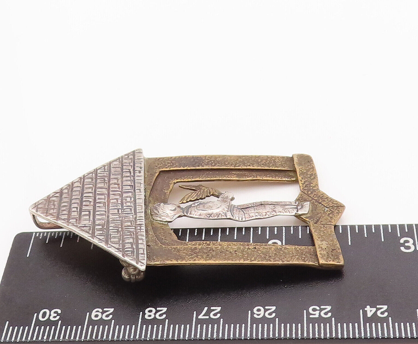 925 Sterling Silver Vintage Brooch Pin COURTNEY Carved Boy With Bird  BP10794