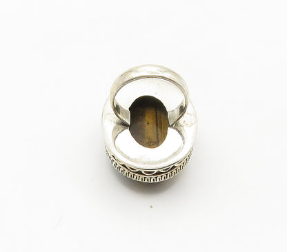 925 Silver  Vintage Cabochon Tiger's Eye Swirl Cocktail Ring Sz 7.5  RG16398