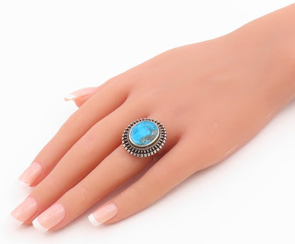 925 Sterling Silver Vintage Ring Classic Turquoise Statement Band Sz 6.5 RG36479