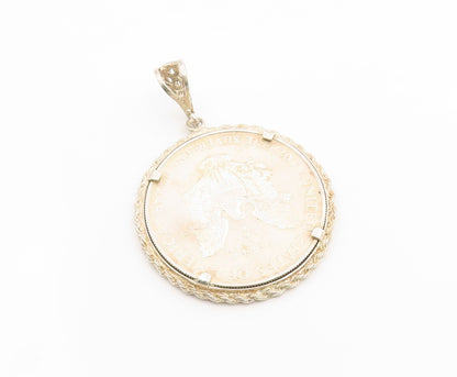 925 Sterling Silver Vintage Pendant One Dollar Twisted Rope Medallion  PT26212