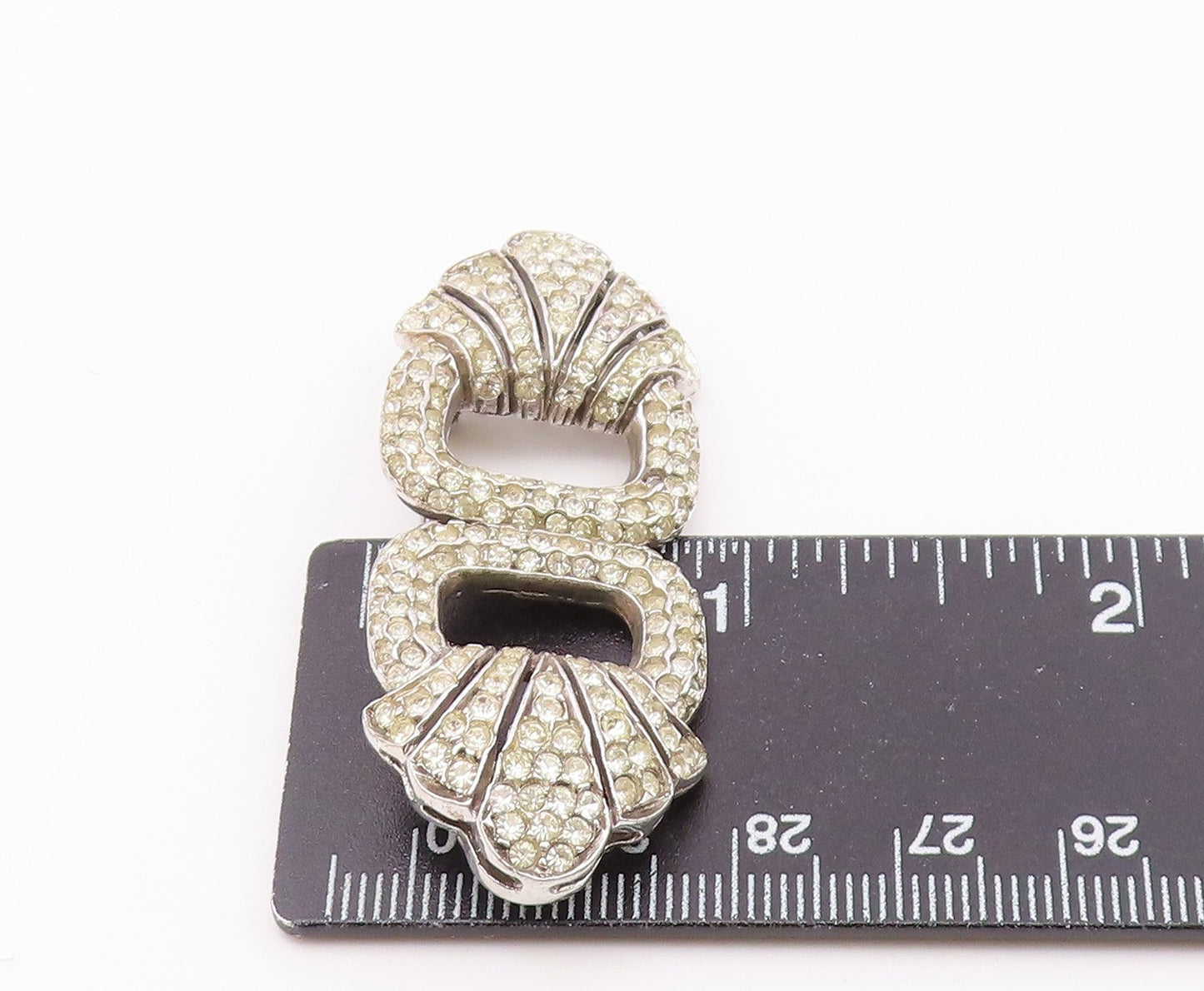 925 Sterling Silver  Vintage White Topaz Encrusted Open Brooch Pin  BP3345
