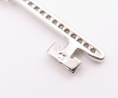 925 Sterling Silver  Vintage Pink Crystal & Topaz Key Motif Pendant  PT17410
