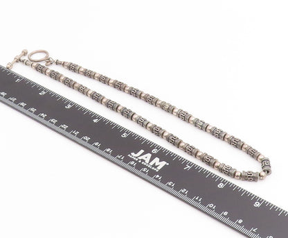 925 Sterling Silver Vintage Necklace Etched Cylindrical Patterned Bead  NE4734