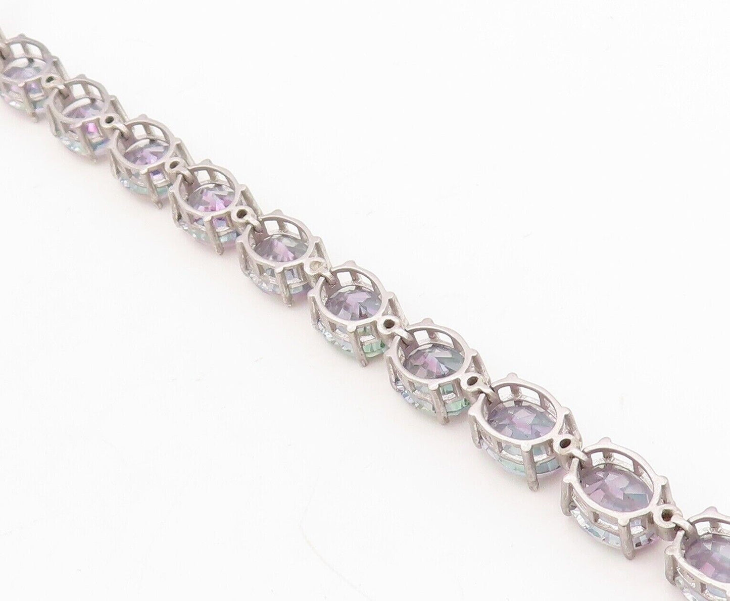925 Sterling Silver Vintage Bracelet Round Cut Linked Mystic Topaz  BT10743