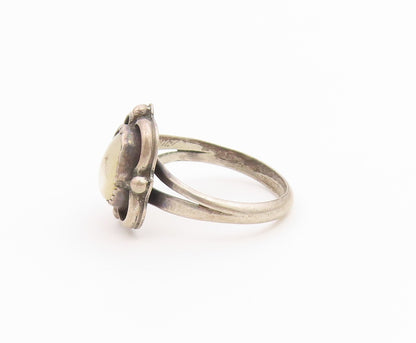 925 Sterling Silver Vintage Ring SOUTHWESTERN Mother Of Pearl Band Sz 6 RG36685