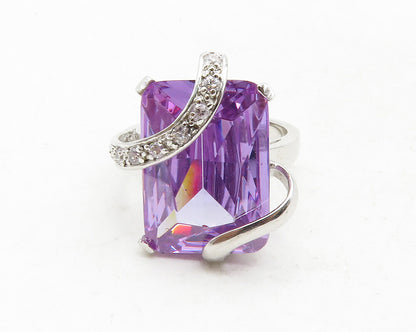 925 Sterling Silver  Purple Cubic Zirconia Swirl Cocktail Ring Sz 6.5  RG12984