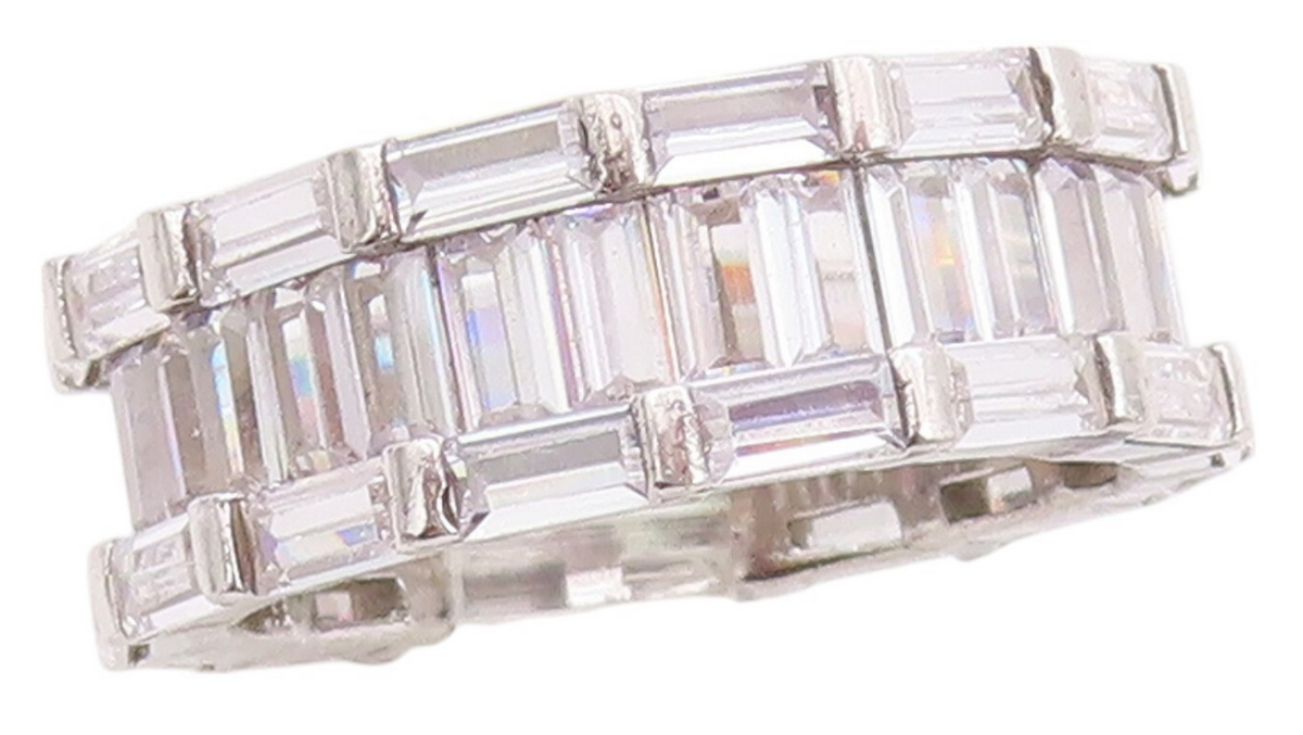 925 Sterling Silver Vintage Ring Rectangle Cut CZ Bands  SZ 8  RG32177