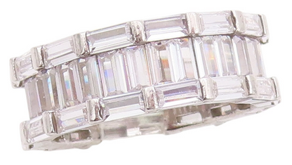 925 Sterling Silver Vintage Ring Rectangle Cut CZ Bands  SZ 8  RG32177