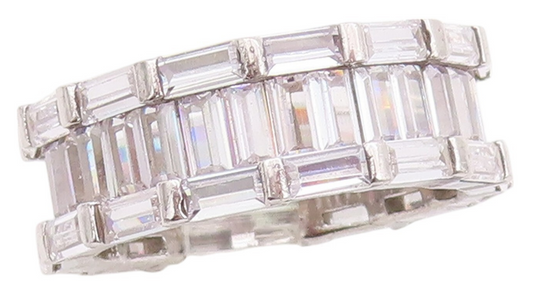 925 Sterling Silver Vintage Ring Rectangle Cut CZ Bands  SZ 8  RG32177