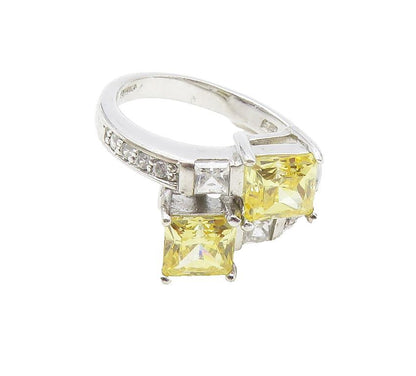 925 Sterling Silver  Yellow Cubic Zirconia Bypass Band Ring Sz 8.5  RG9813