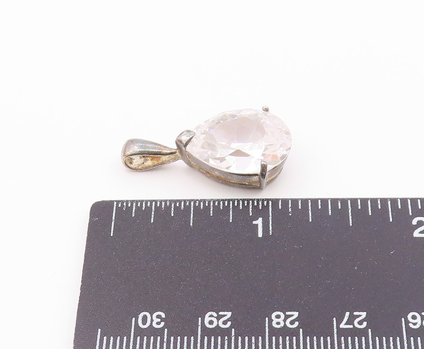 925 Sterling Silver  Vintage Pear Shaped Cubic Zirconia Drop Pendant  PT20844