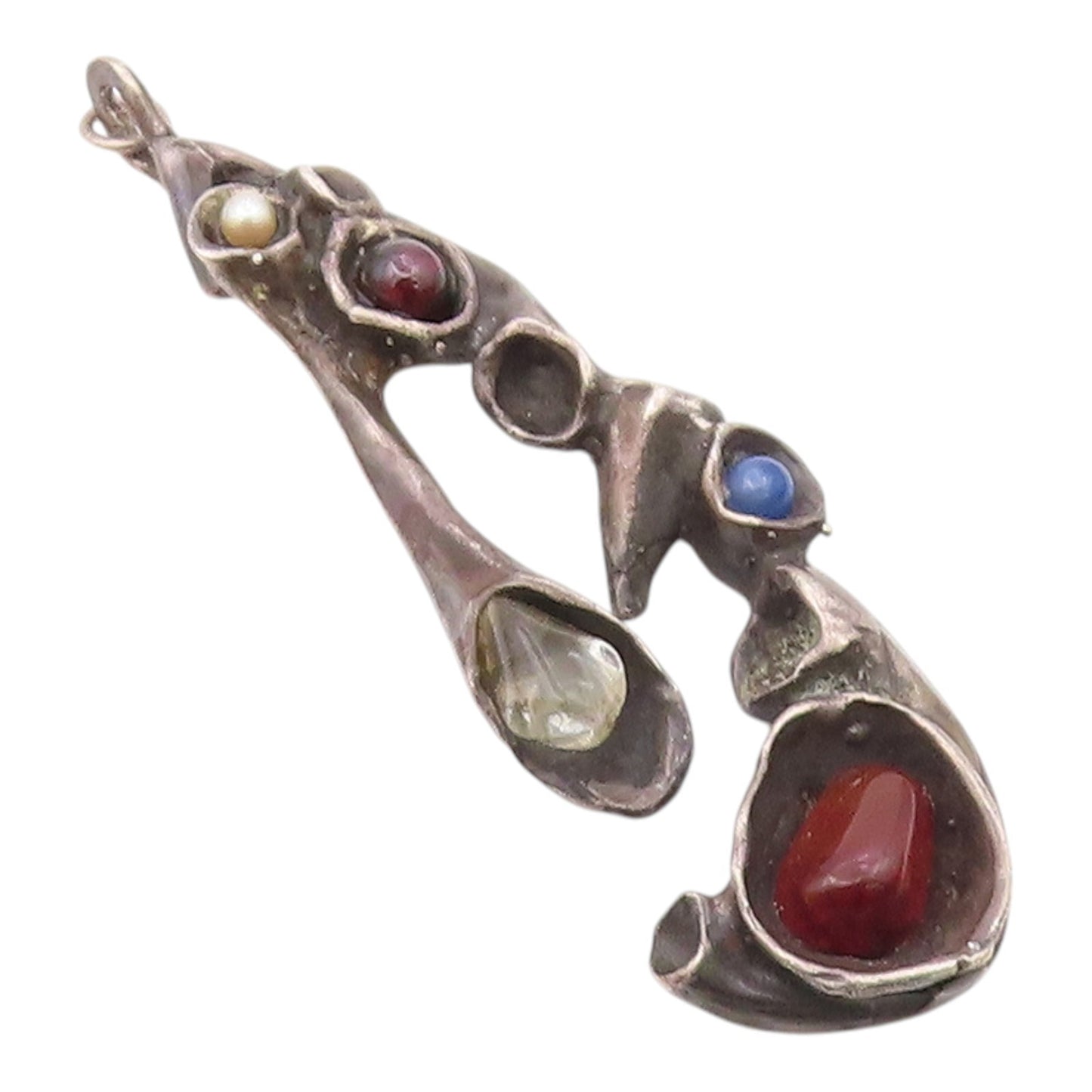 925 Silver  Vintage Amber Garnet & Pearl Brutalist Heavy Large Pendant PT19280