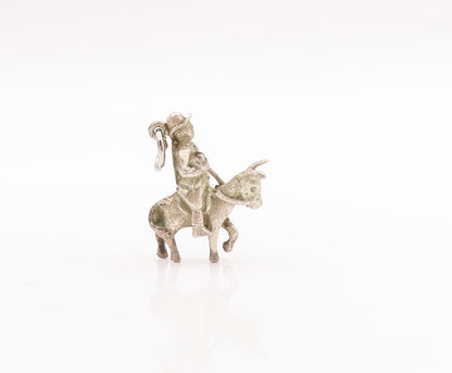925 Sterling Silver Vintage Pendant Mini Soldier On Horse Carved Charm  PT22908