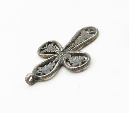 925 Sterling Silver  Vintage Antique Floral Religious Cross Pendant  PT13365