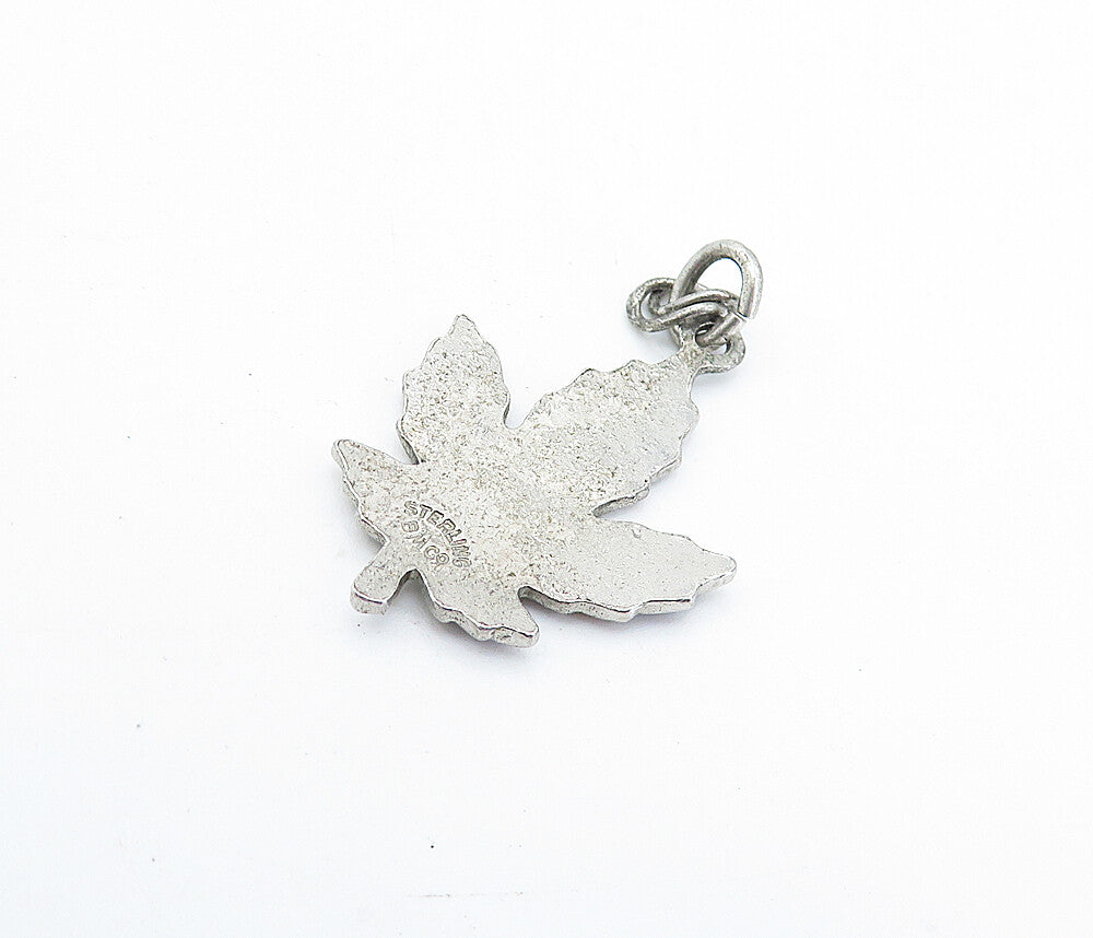 925 Sterling Silver  Vintage Enamel Coated Autumn Leaf Drop Pendant  PT3764
