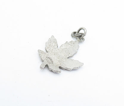 925 Sterling Silver  Vintage Enamel Coated Autumn Leaf Drop Pendant  PT3764