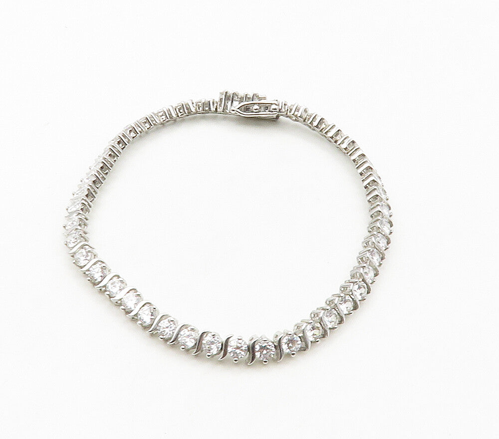 925 Sterling Silver  Sparkling Cubic Zirconia Swirl Chain Bracelet  BT6413