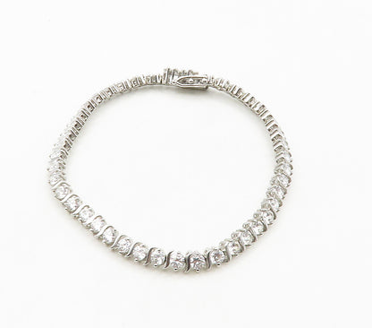 925 Sterling Silver  Sparkling Cubic Zirconia Swirl Chain Bracelet  BT6413