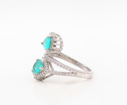 925 Sterling Silver Vintage Ring Designer Sea Green & White Topaz  Sz 7  RG30258