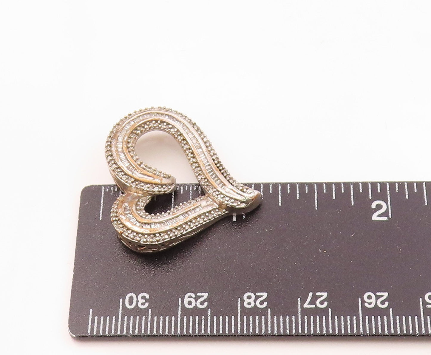 925 Sterling Silver  Vintage Genuine Diamonds Open Love Heart Pendant  PT17979
