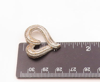 925 Sterling Silver  Vintage Genuine Diamonds Open Love Heart Pendant  PT17979