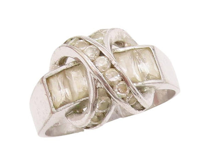 925 Sterling Silver Vintage Ring Designer Carved Rings CZ Inlay  Sz 8  RG28321