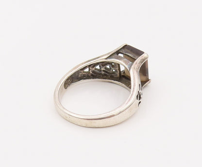 925 Silver  Vintage Quartz With Stencil Cutout Shoulder Ring Sz 8.75  RG26686
