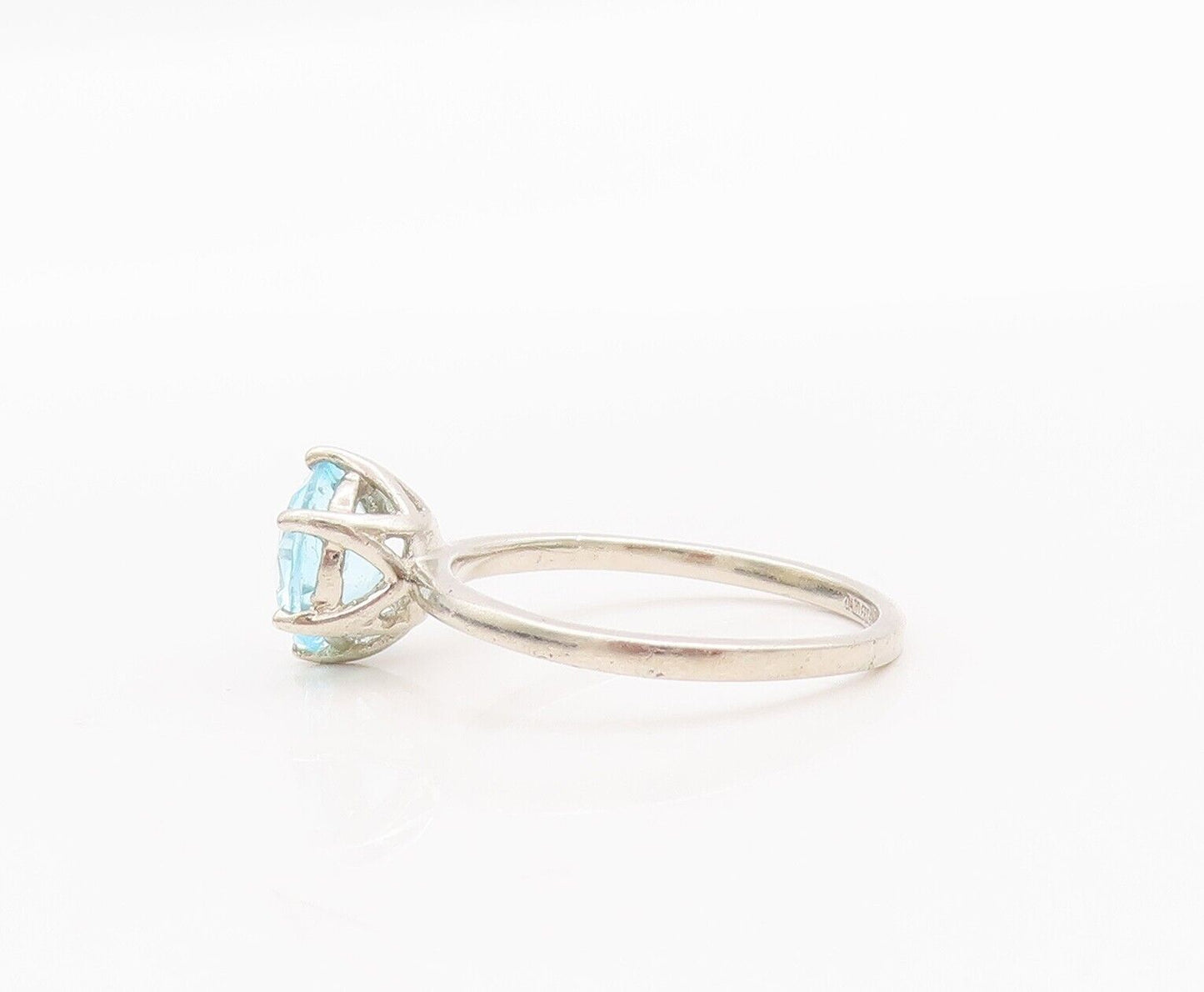 925 Sterling Silver Vintage Ring Minimalist Round Blue CZ  Sz 7  RG28232