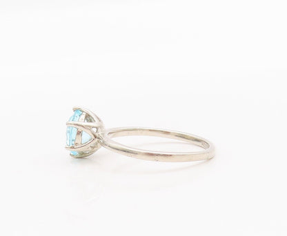 925 Sterling Silver Vintage Ring Minimalist Round Blue CZ  Sz 7  RG28232