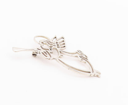 925 Sterling Silver Vintage Brooch Angel Stencil Cutout Playing Music  BP11597