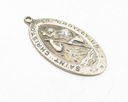 CHAPEL 925 Sterling Silver  Vintage Saint Christopher Prayer Pendant  PT7938
