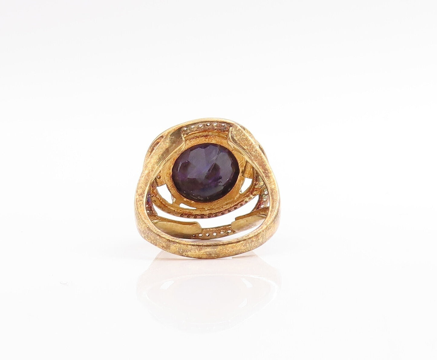 925 Sterling Silver Vintage Ring Gold Plated Blue Gemstone Topaz  Sz 7  RG30539
