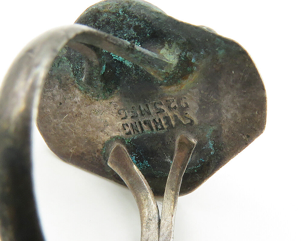 MEXICO 925 Silver  Vintage Antique Green Stone Swirl Band Ring Sz 7  RG17840