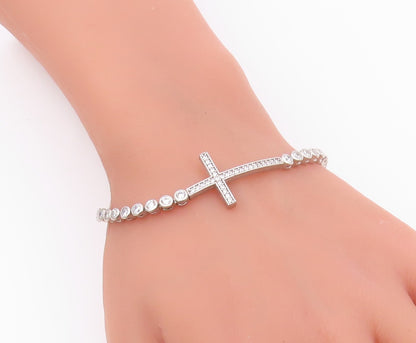 925 Silver  Vintage Cubic Zirconia Religious Cross Chain Bracelet  BT8355