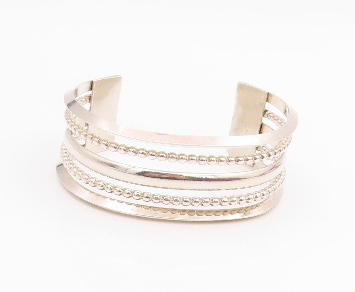 925 Sterling Silver Vintage Bracelet Modernist Multi Row Beaded Cuff  BT11943