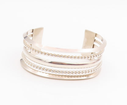 925 Sterling Silver Vintage Bracelet Modernist Multi Row Beaded Cuff  BT11943