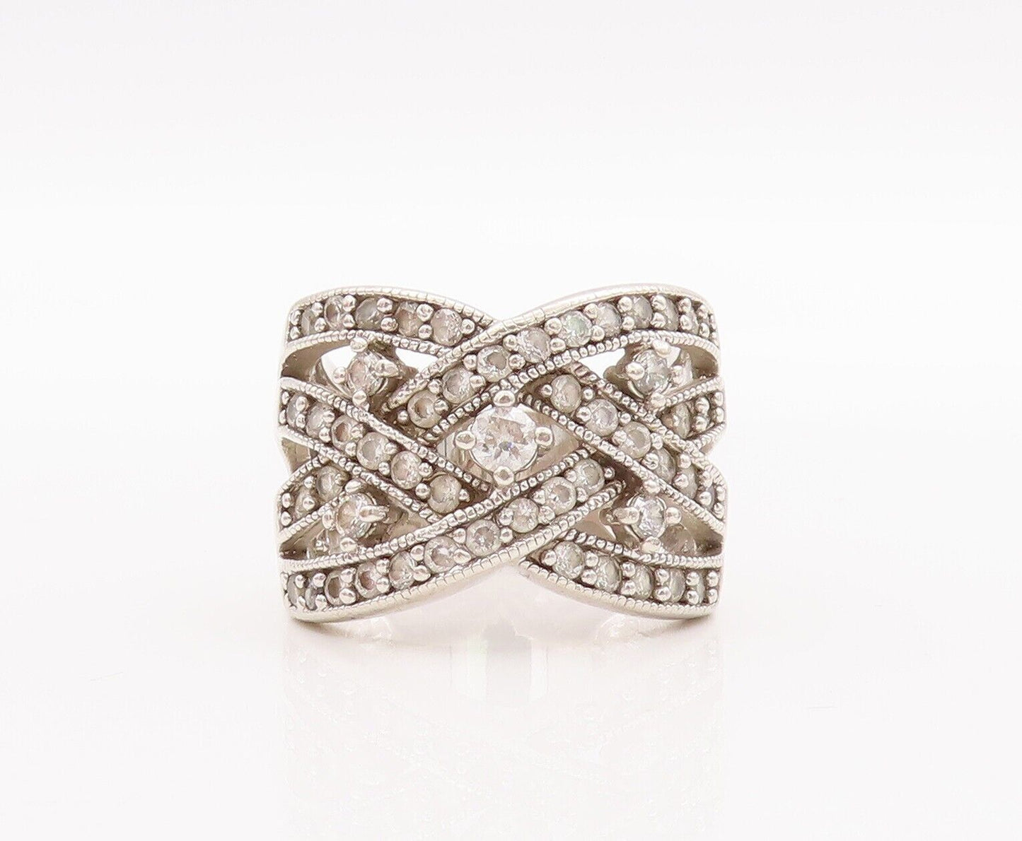 925 Sterling Silver Vintage Ring ESPO Cutout Designer Inlay CZ  Sz 7  RG28337