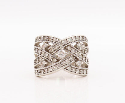 925 Sterling Silver Vintage Ring ESPO Cutout Designer Inlay CZ  Sz 7  RG28337
