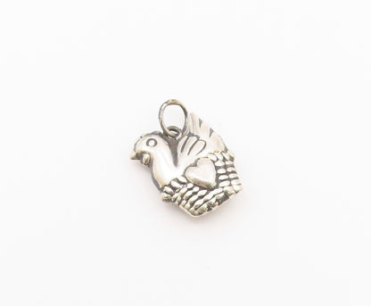 925 Sterling Silver  Vintage Hollow Dove Bird In Love Basket Pendant  PT21268