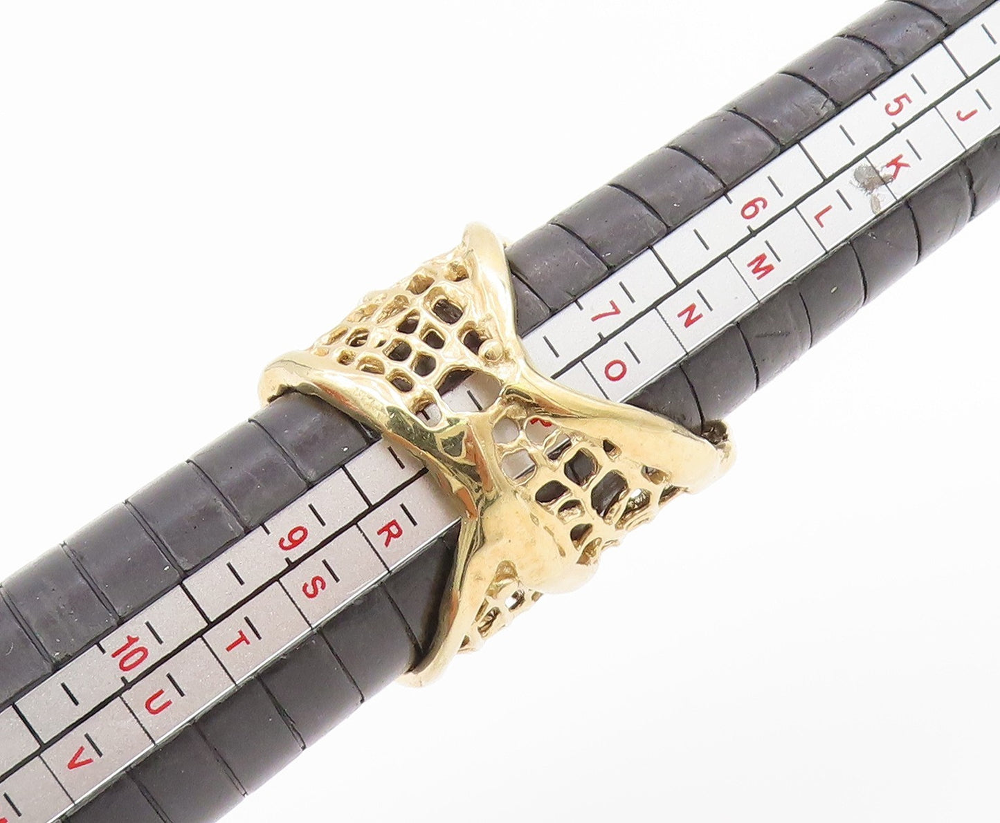 925 Sterling Silver Vintage Ring Gold Plated Beaded Openwork Band  Sz 7  RG34555