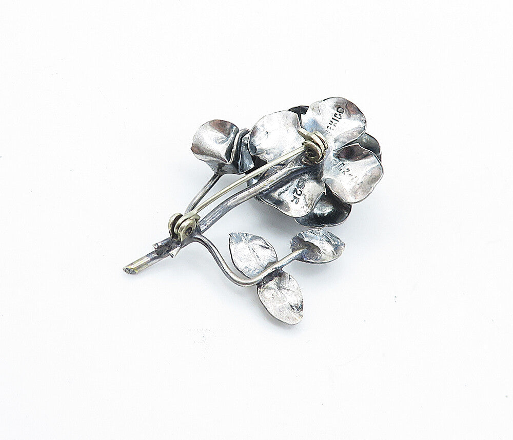 MEXICO 925 Sterling Silver  Vintage Oxidized Sculpted Flower Brooch Pin BP2730
