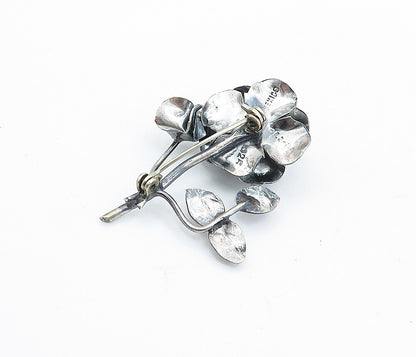 MEXICO 925 Sterling Silver  Vintage Oxidized Sculpted Flower Brooch Pin BP2730