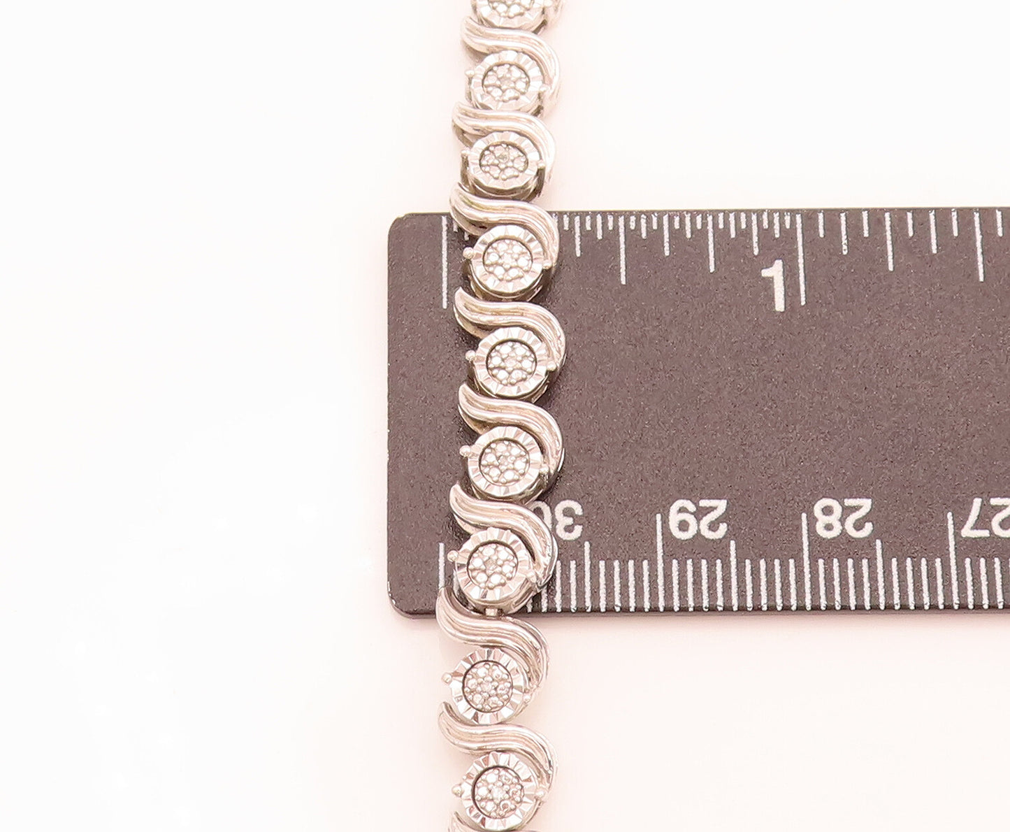 925 Silver Vintage Swirly S & Diamonds Circular Alternat Link Bracelet BT10044