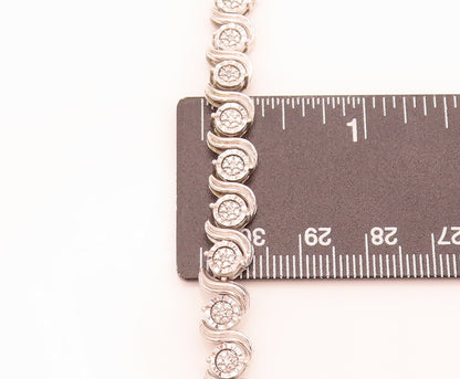 925 Silver Vintage Swirly S & Diamonds Circular Alternat Link Bracelet BT10044