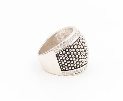 925 Sterling Silver Vintage Ring CZ Caviar Beaded Statement Band Sz 9.5 RG35252