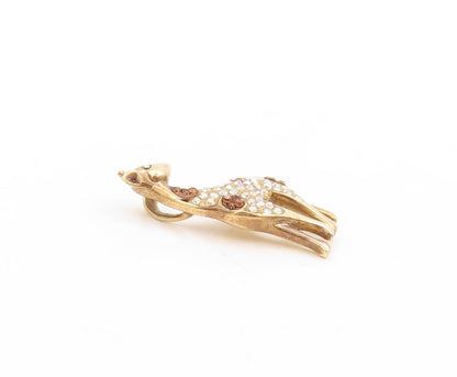 925 Sterling Silver Vintage Pendant Gold Plated Rhinestone Deer Charm  PT23802