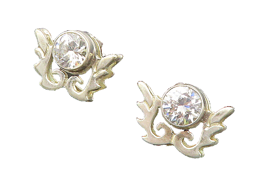 925 Sterling Silver  Vintage Cubic Zirconia Wing Motif Drop Earrings  EG11494