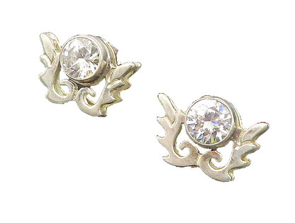 925 Sterling Silver  Vintage Cubic Zirconia Wing Motif Drop Earrings  EG11494