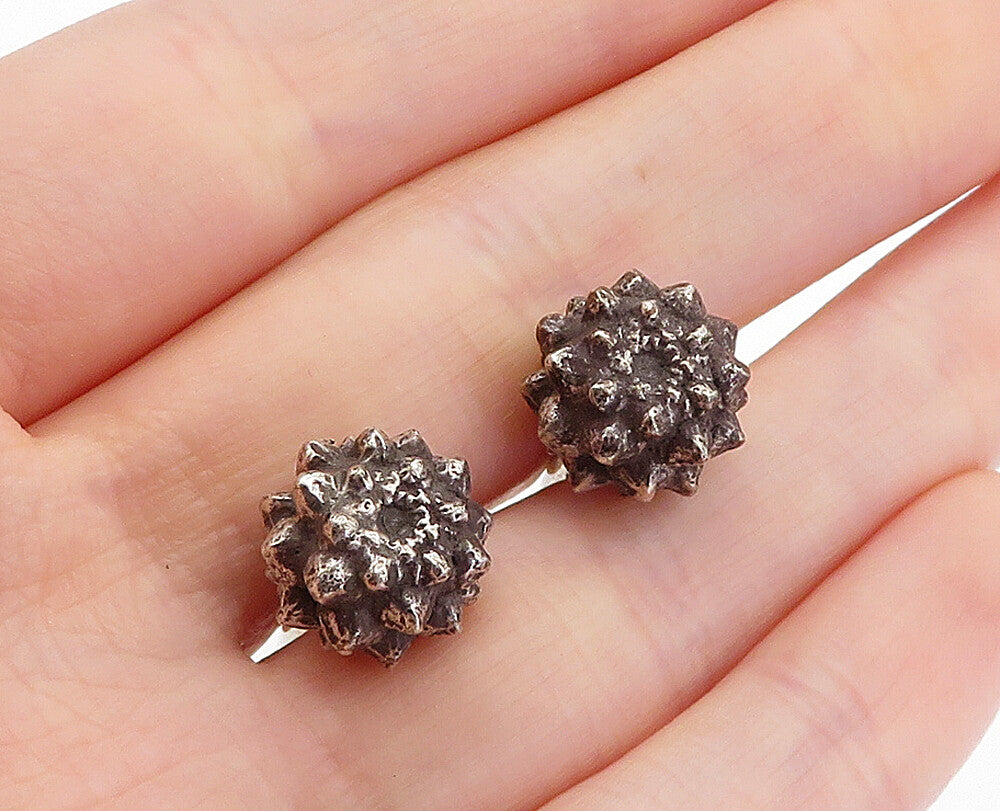 925 Sterling Silver  Vintage Antique Oxidized Spiked Ball Cuff Links  TR1087